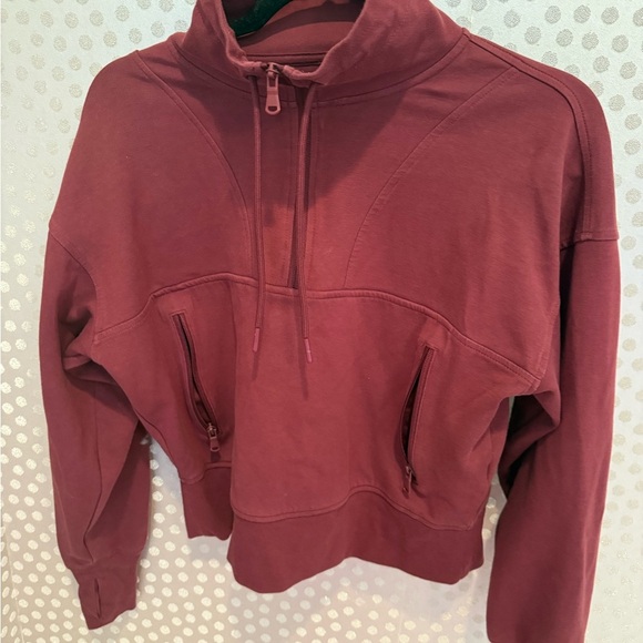 Old Navy Active Burgundy Half Zip Sweatshirt Thumb Holes Women’s Medium - Picture 4 of 6
